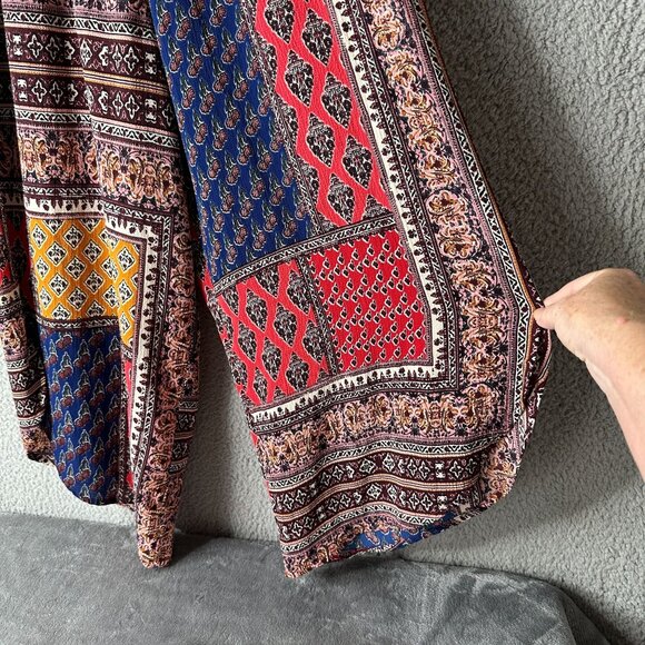 Umgee USA Wide Leg Cropped Pants Size M Boho Harem Capris Multicolor Waist Tie - Picture 4 of 11